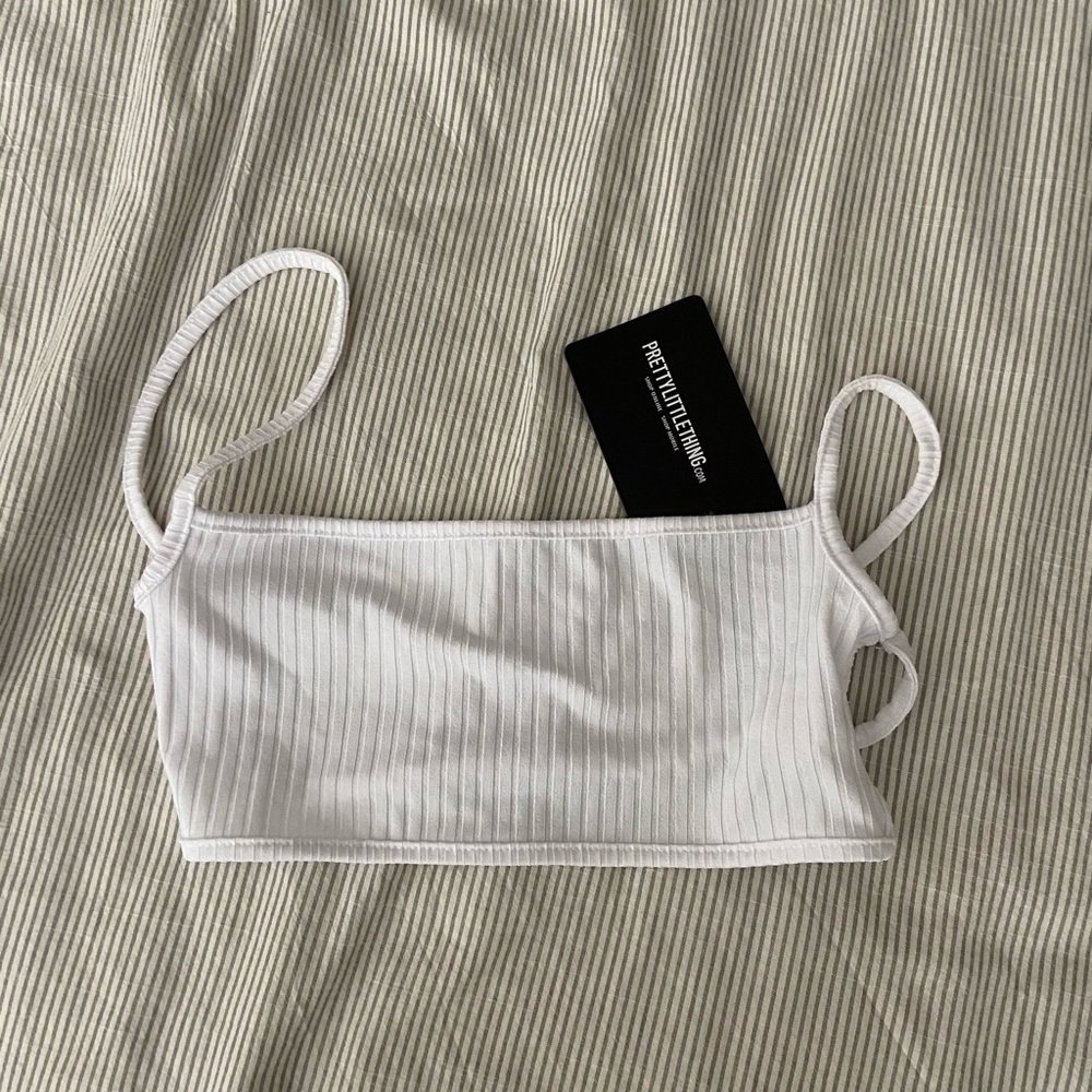 PLT White Ribbed Bra Top